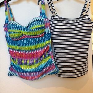 2 Tankinis - La Blanca Multicolor Stripe and Croft & Barrow in navy/white stripe